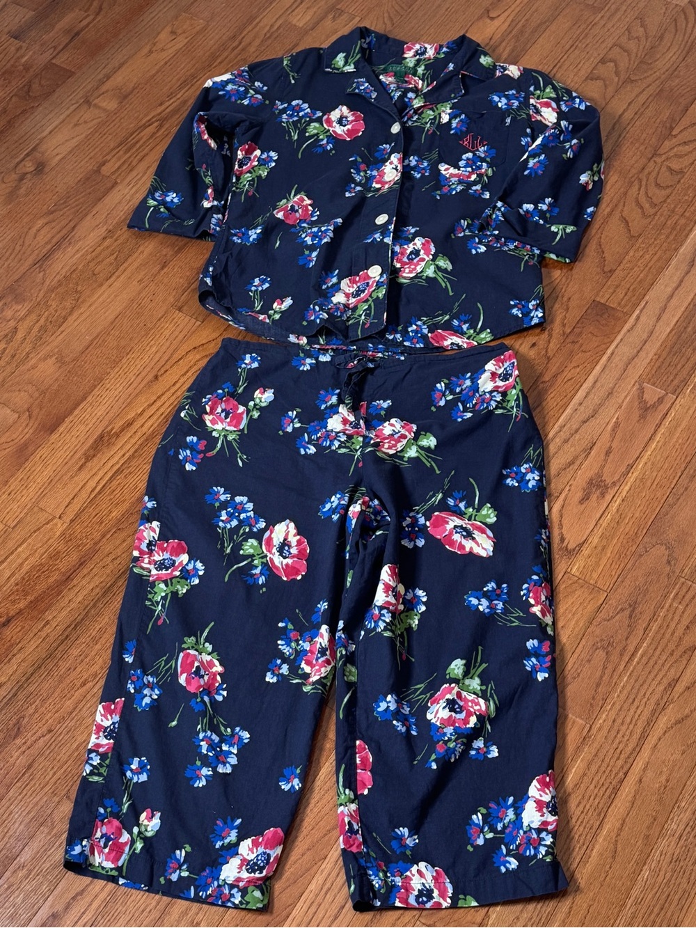 Ralph Lauren Navy Floral Pajama Set Size M
